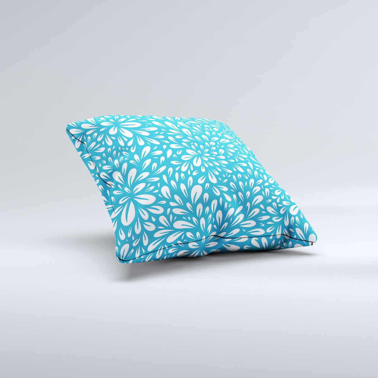 Light Blue & White Floral Sprout Ink-Fuzed Decorative Throw Pillow