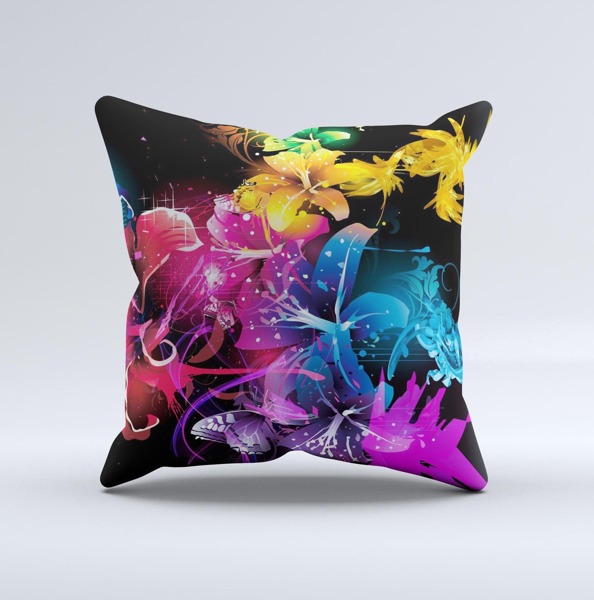 Magical Glowing Floral Design Ink-Fuzed Decorative Throw Pillow