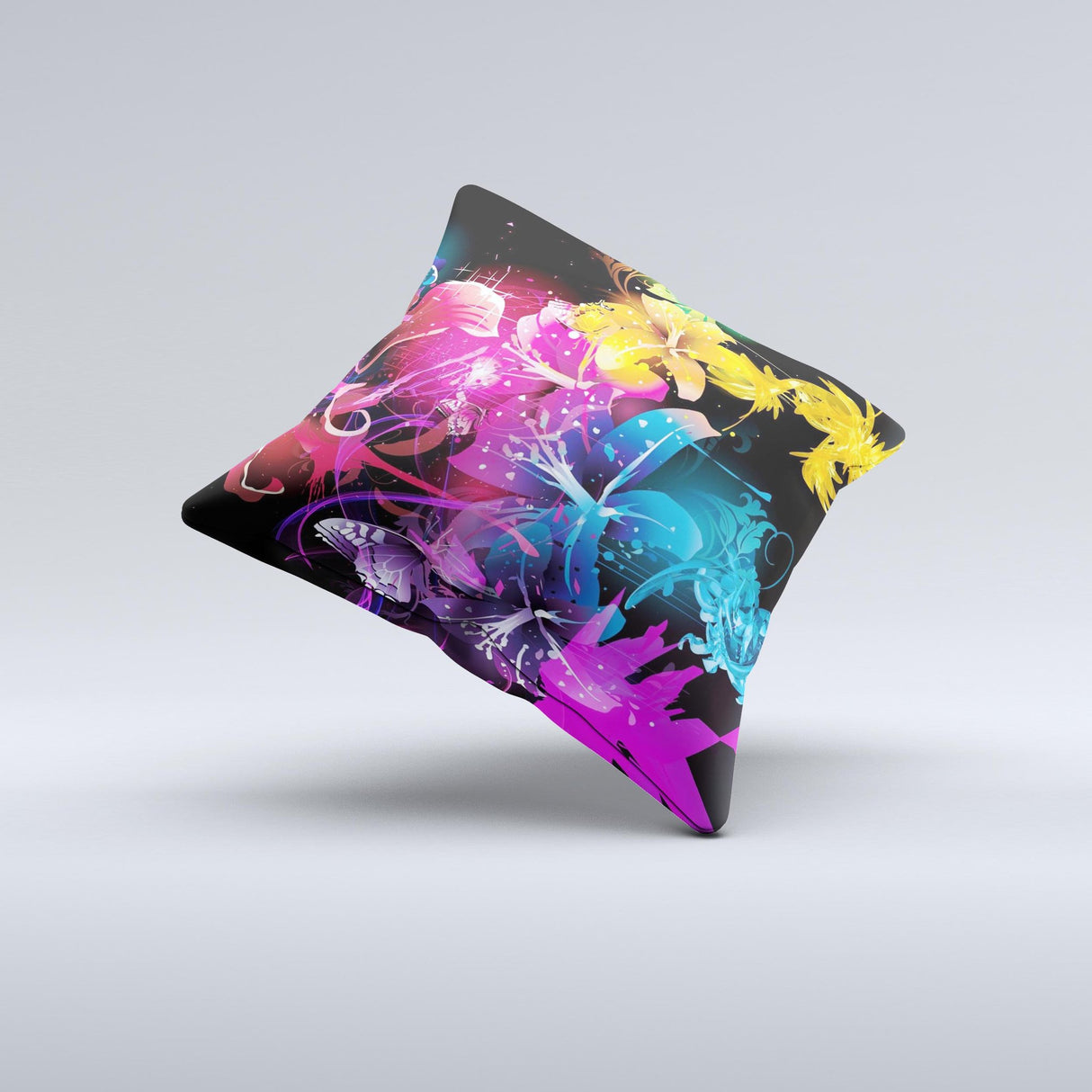 Magical Glowing Floral Design Ink-Fuzed Decorative Throw Pillow