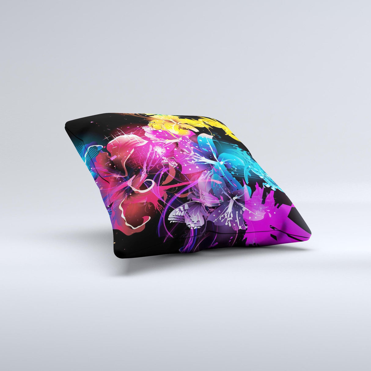 Magical Glowing Floral Design Ink-Fuzed Decorative Throw Pillow