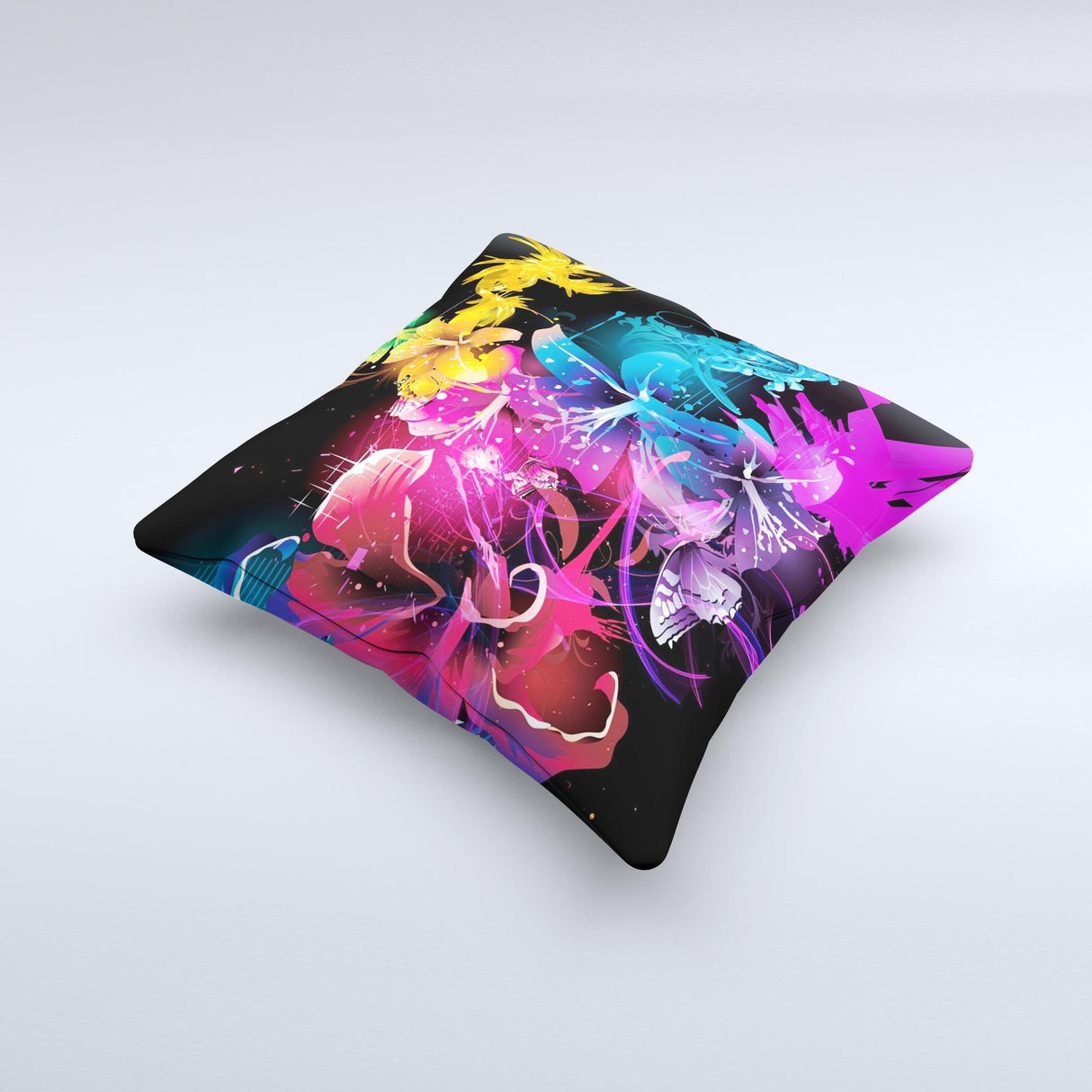 Magical Glowing Floral Design Ink-Fuzed Decorative Throw Pillow