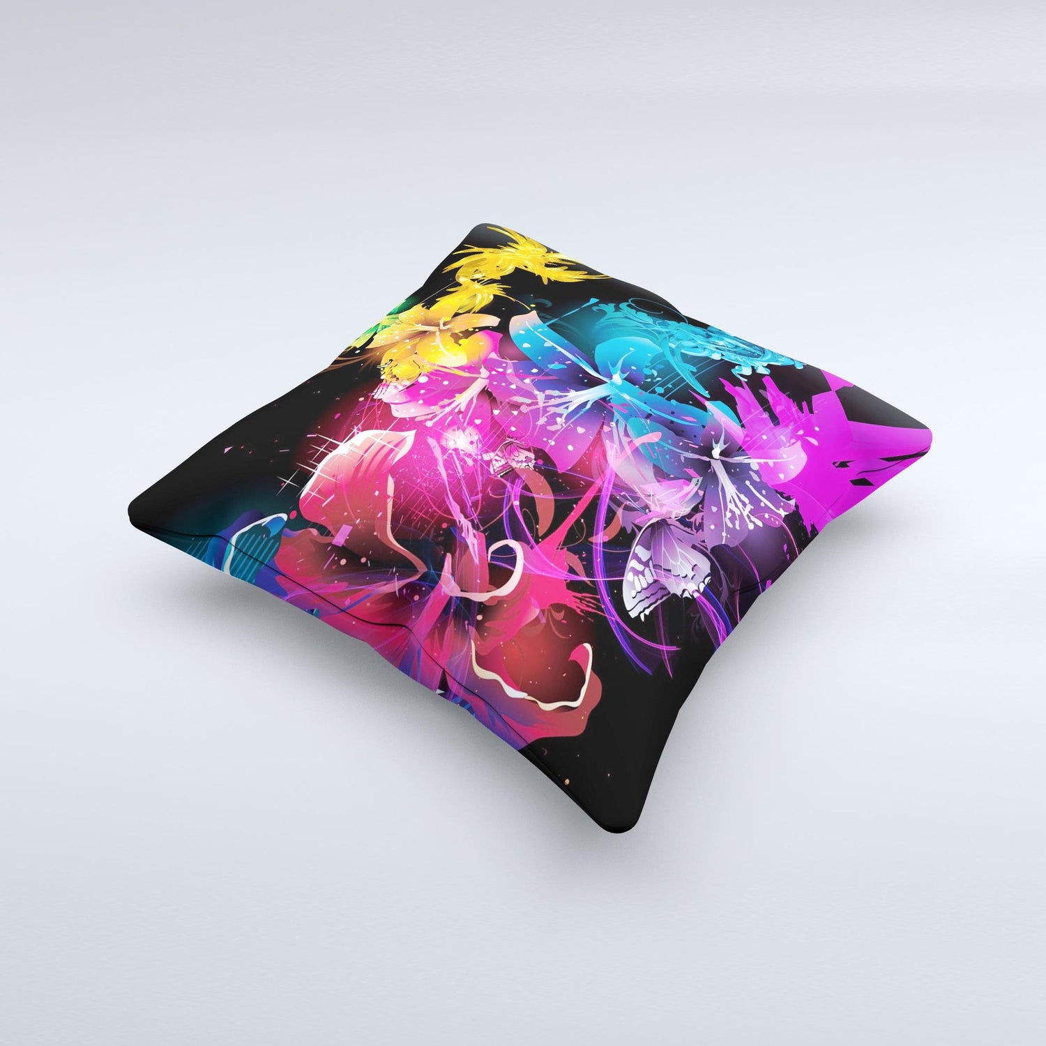 Magical Glowing Floral Design Ink-Fuzed Decorative Throw Pillow