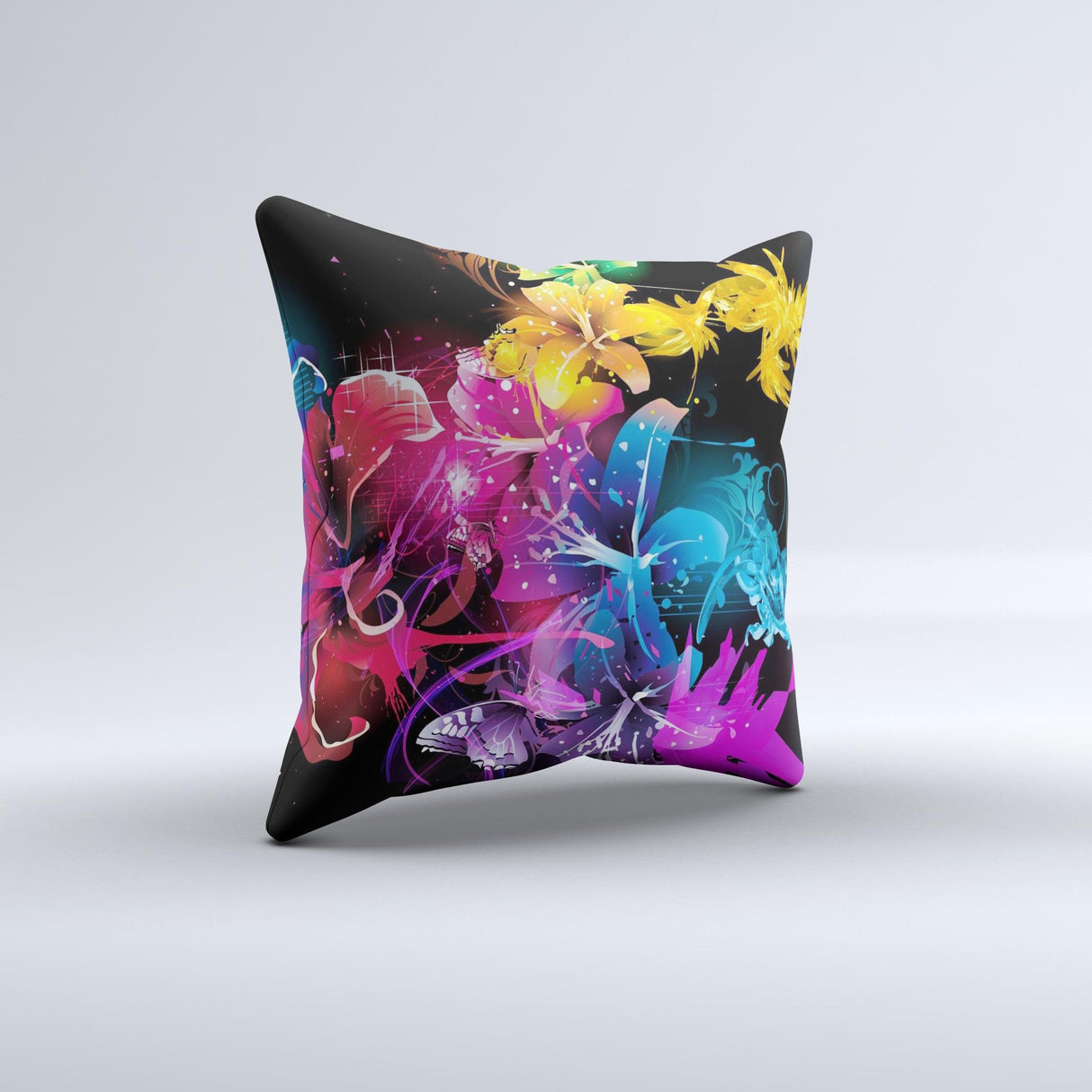 Magical Glowing Floral Design Ink-Fuzed Decorative Throw Pillow