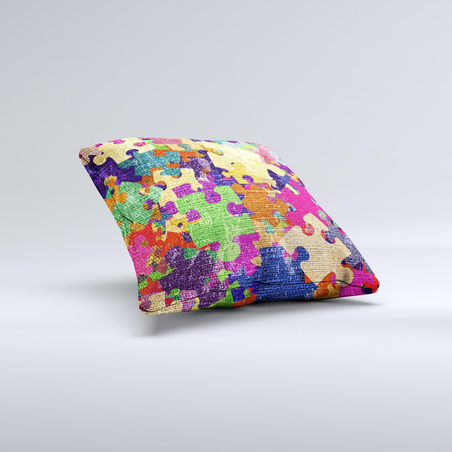 Neon Colored Puzzle Pieces Ink-Fuzed Decorative Throw Pillow