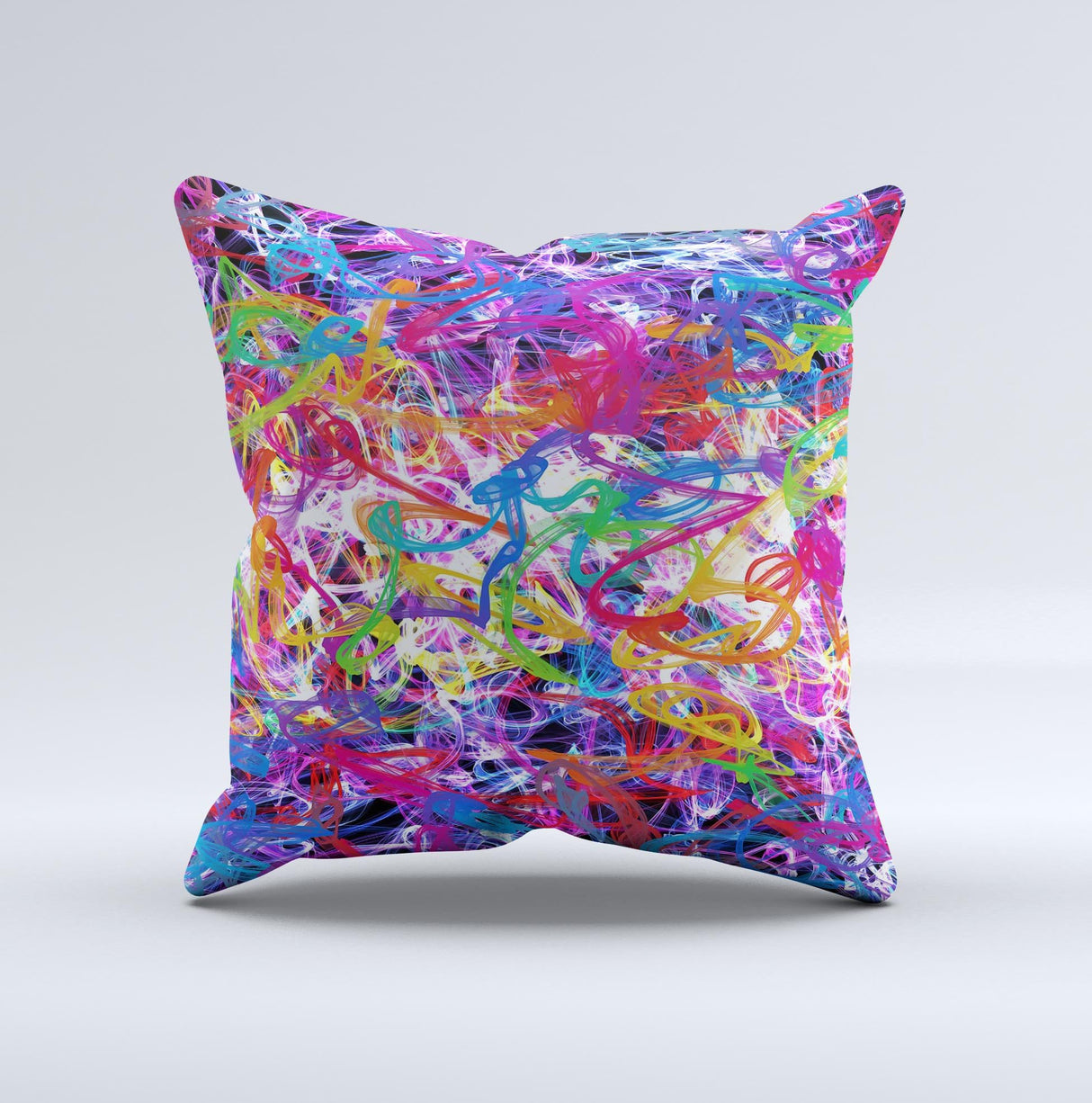 Neon Overlapping Squiggles ink-Fuzed Decorative Throw Pillow