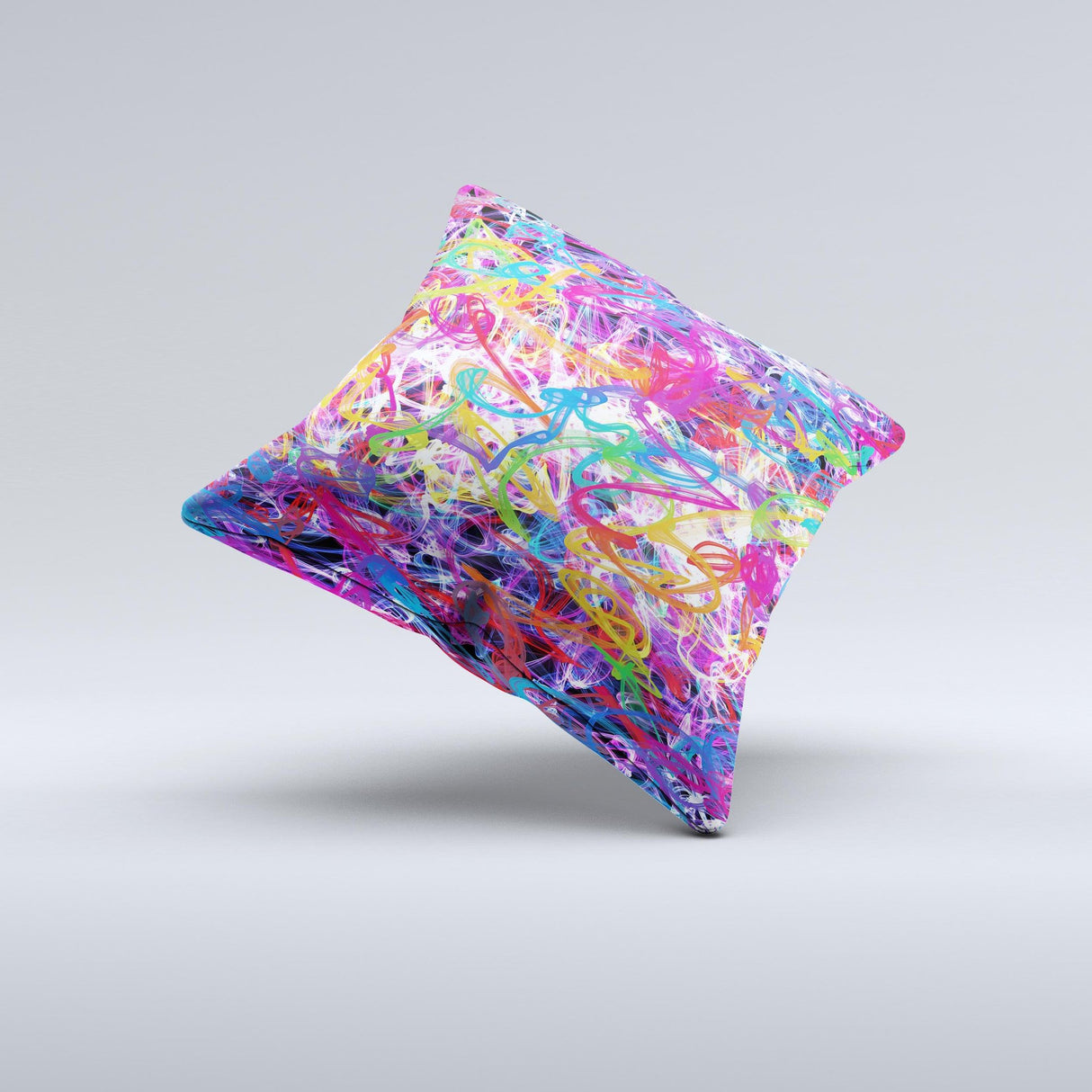 Neon Overlapping Squiggles ink-Fuzed Decorative Throw Pillow