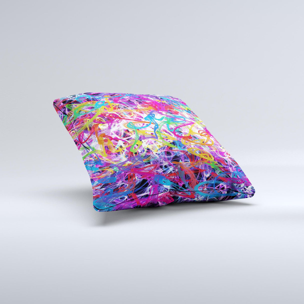 Neon Overlapping Squiggles ink-Fuzed Decorative Throw Pillow