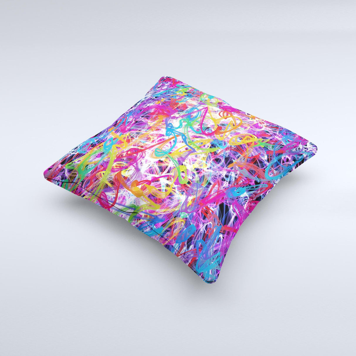 Neon Overlapping Squiggles ink-Fuzed Decorative Throw Pillow