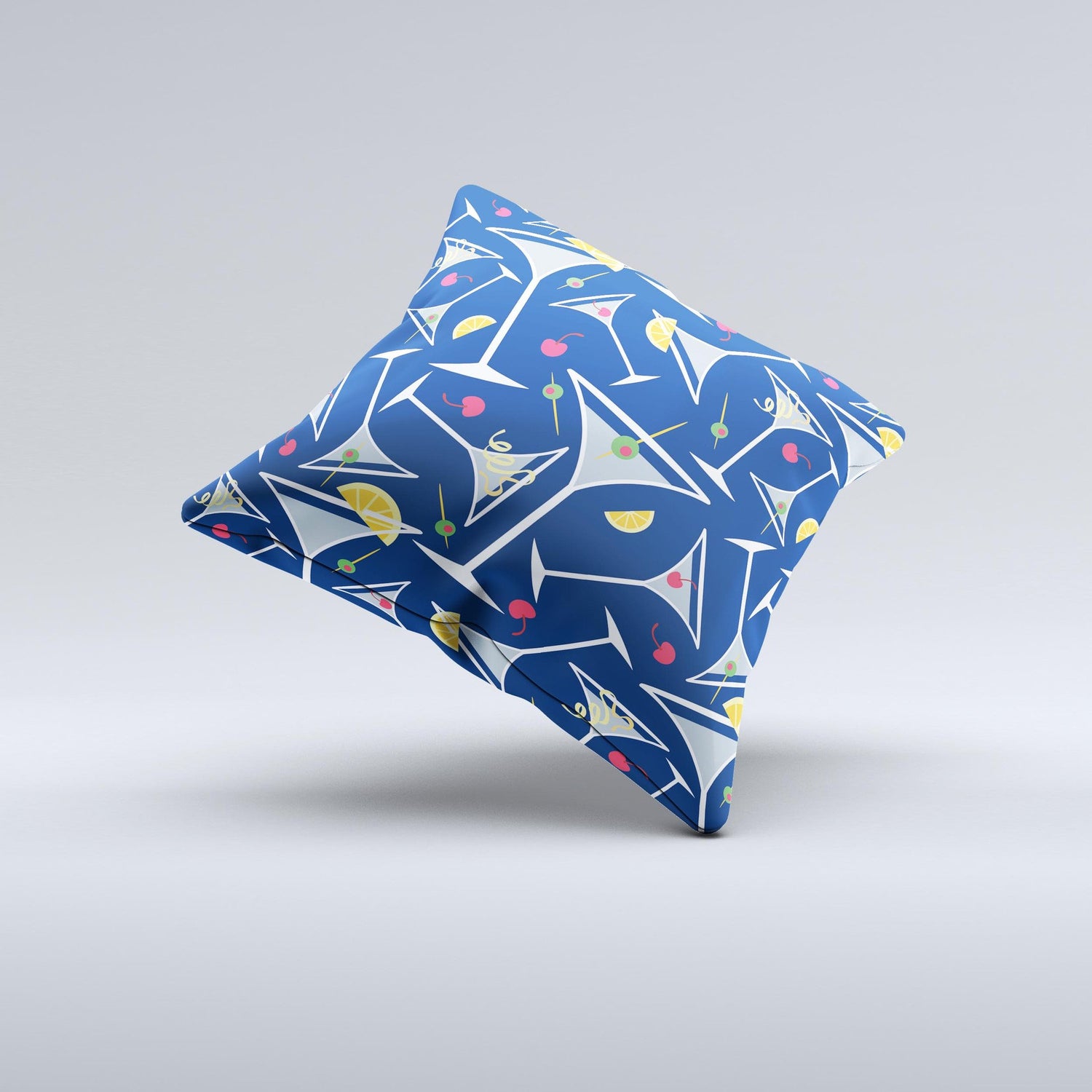 Blue Martini Drinks With Lemons Ink-Fuzed Decorative Throw Pillow