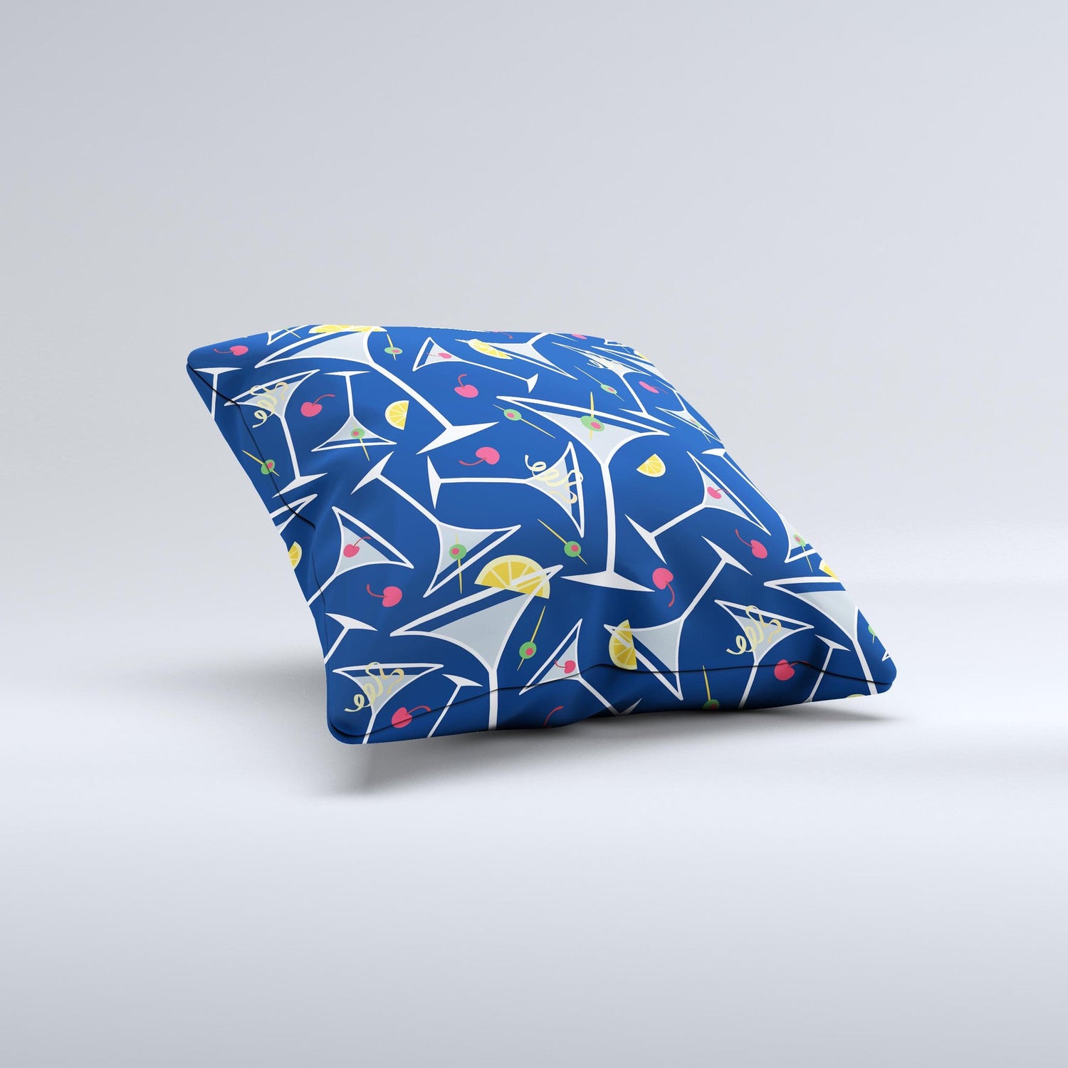 Blue Martini Drinks With Lemons Ink-Fuzed Decorative Throw Pillow