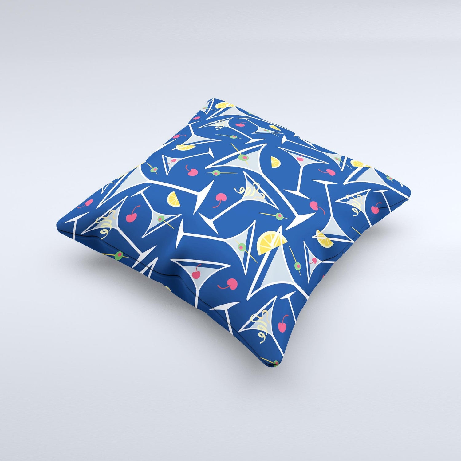 Blue Martini Drinks With Lemons Ink-Fuzed Decorative Throw Pillow