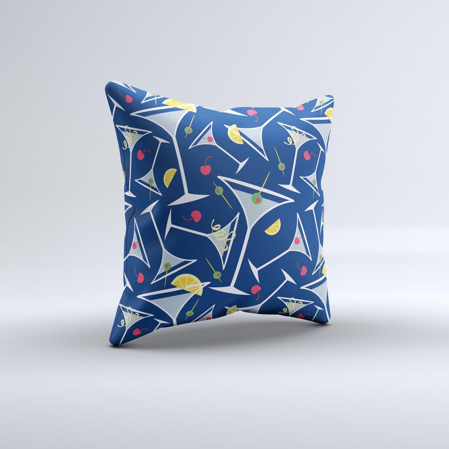 Blue Martini Drinks With Lemons Ink-Fuzed Decorative Throw Pillow