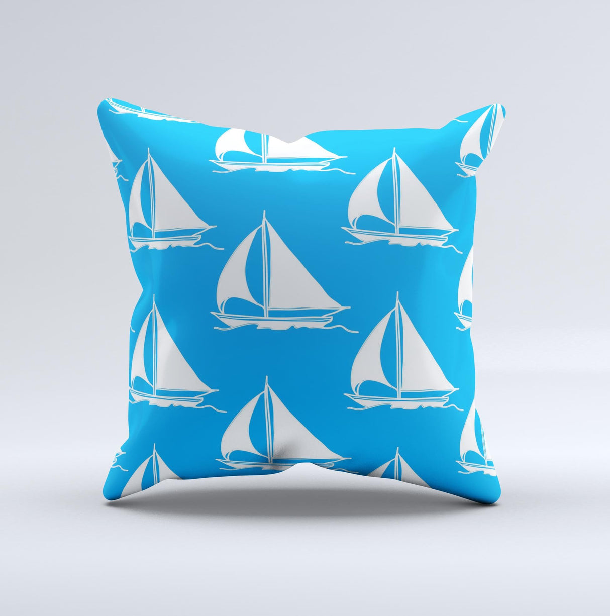 Blue Vector Sailboats Ink-Fuzed Decorative Throw Pillow