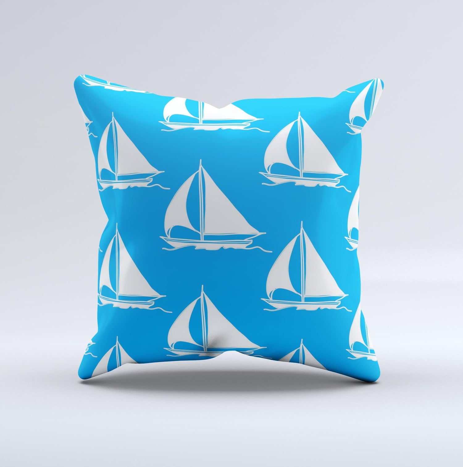Blue Vector Sailboats Ink-Fuzed Decorative Throw Pillow