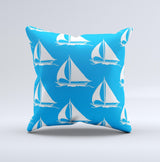 Blue Vector Sailboats Ink-Fuzed Decorative Throw Pillow