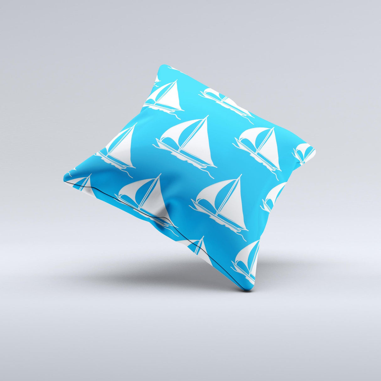 Blue Vector Sailboats Ink-Fuzed Decorative Throw Pillow