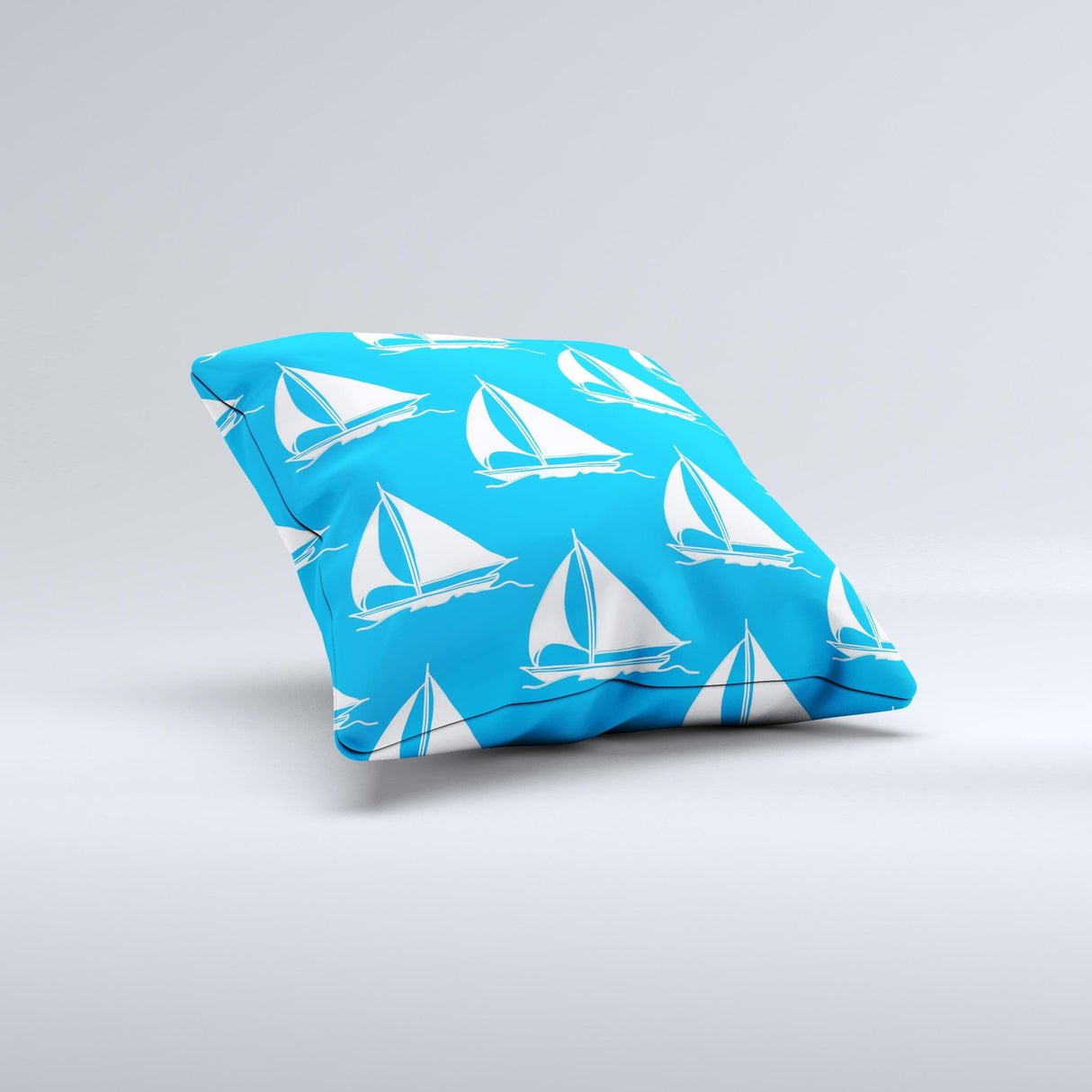 Blue Vector Sailboats Ink-Fuzed Decorative Throw Pillow