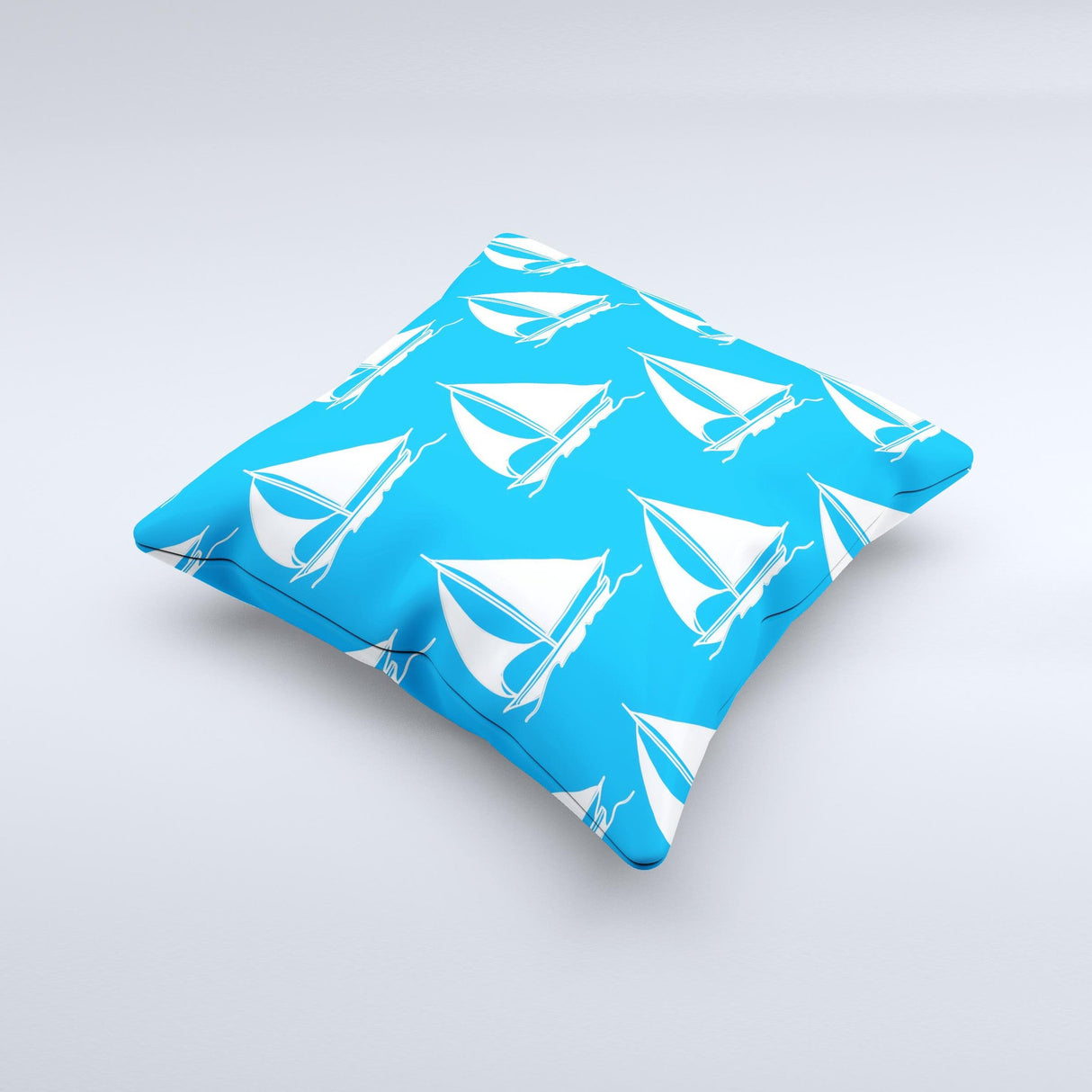 Blue Vector Sailboats Ink-Fuzed Decorative Throw Pillow