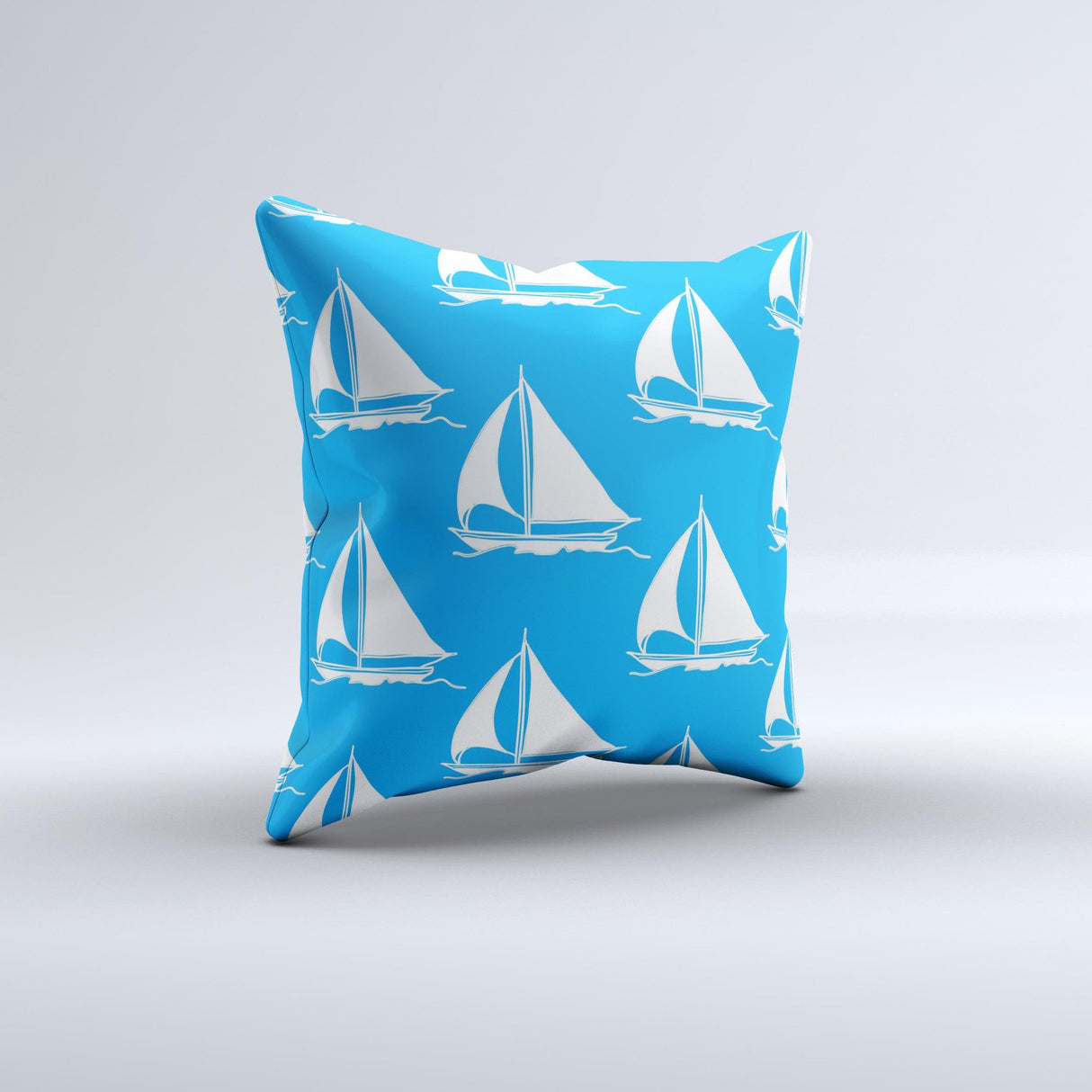 Blue Vector Sailboats Ink-Fuzed Decorative Throw Pillow