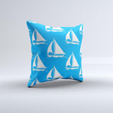Blue Vector Sailboats Ink-Fuzed Decorative Throw Pillow