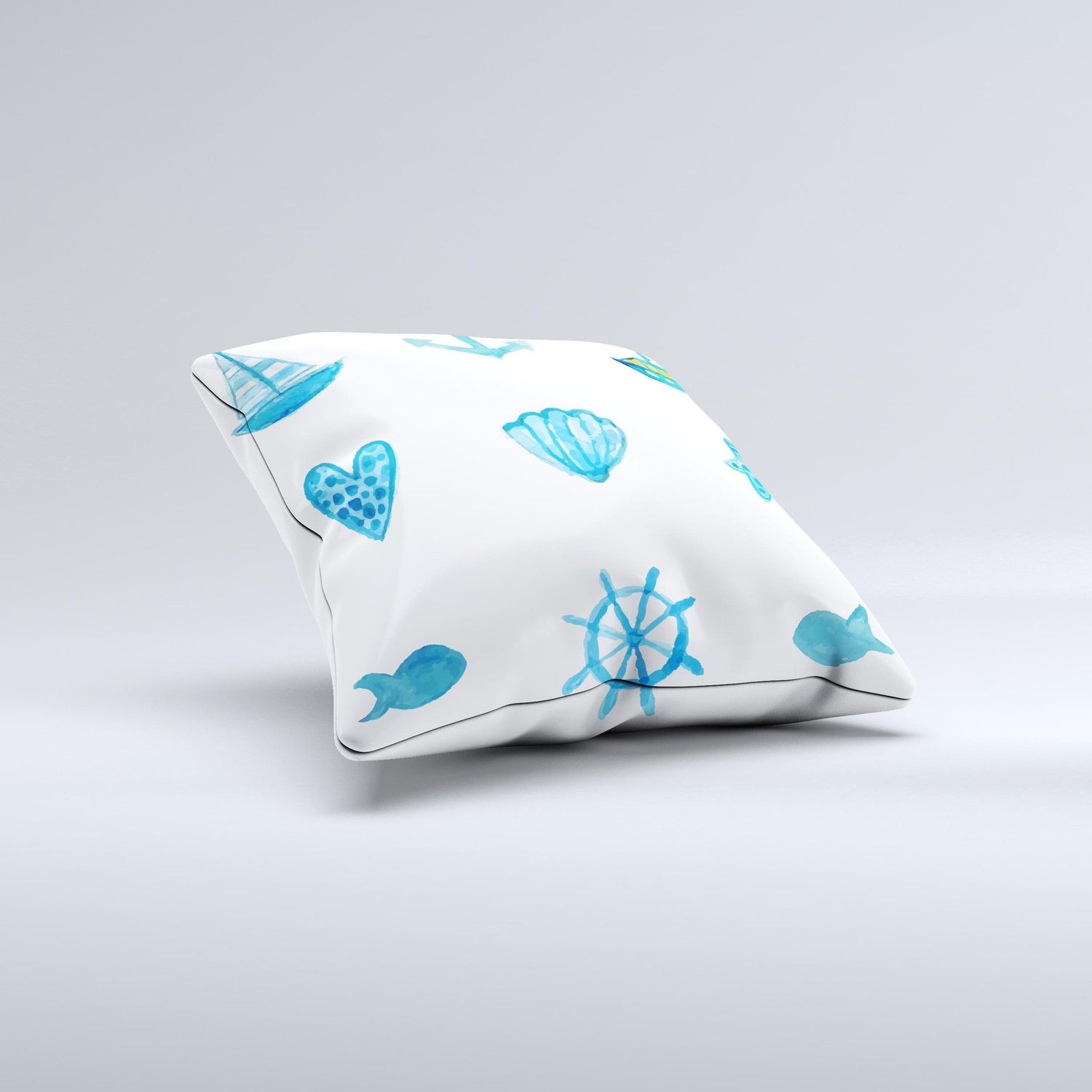 The Nautical Watercolor Pattern ink-Fuzed Decorative Throw Pillow
