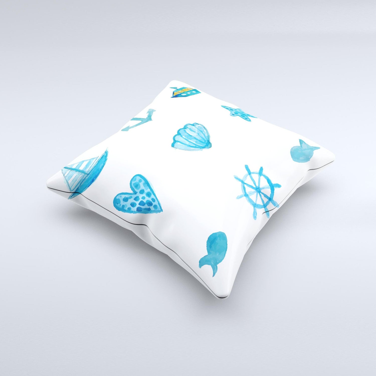 The Nautical Watercolor Pattern ink-Fuzed Decorative Throw Pillow