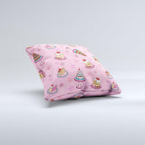 Pink with Yummy Cakes  Ink-Fuzed Decorative Throw Pillow