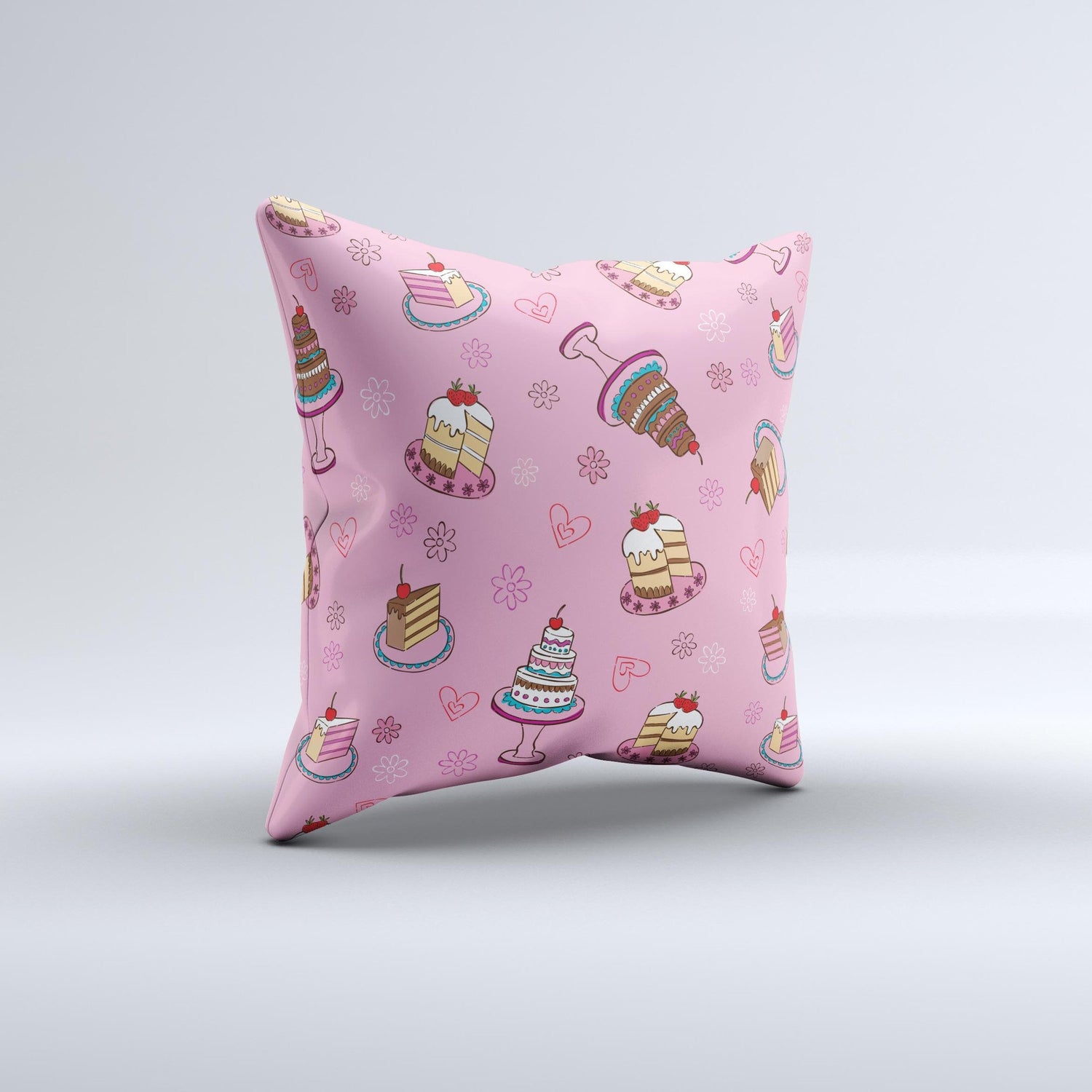 Pink with Yummy Cakes  Ink-Fuzed Decorative Throw Pillow