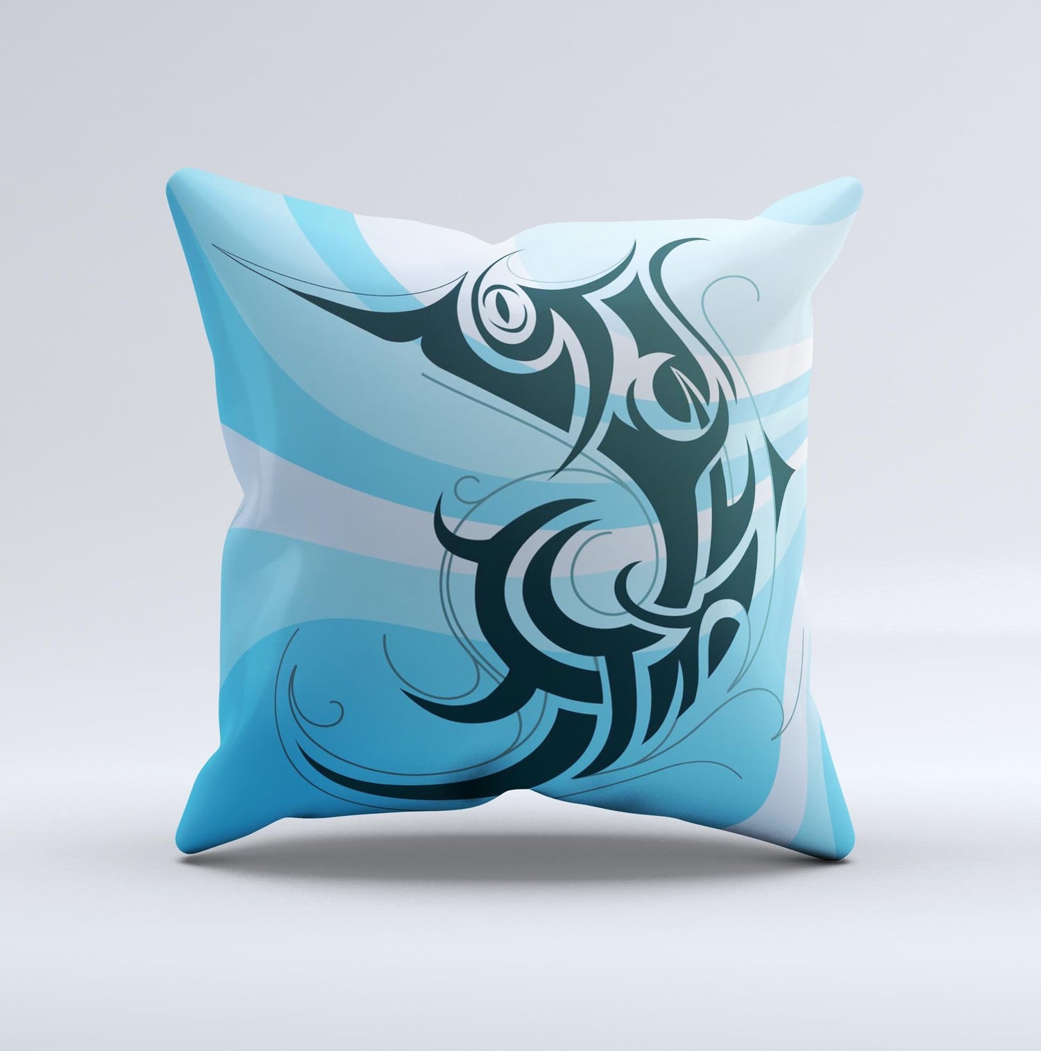Vector Blue Abstract Fish Ink-Fuzed Decorative Throw Pillow