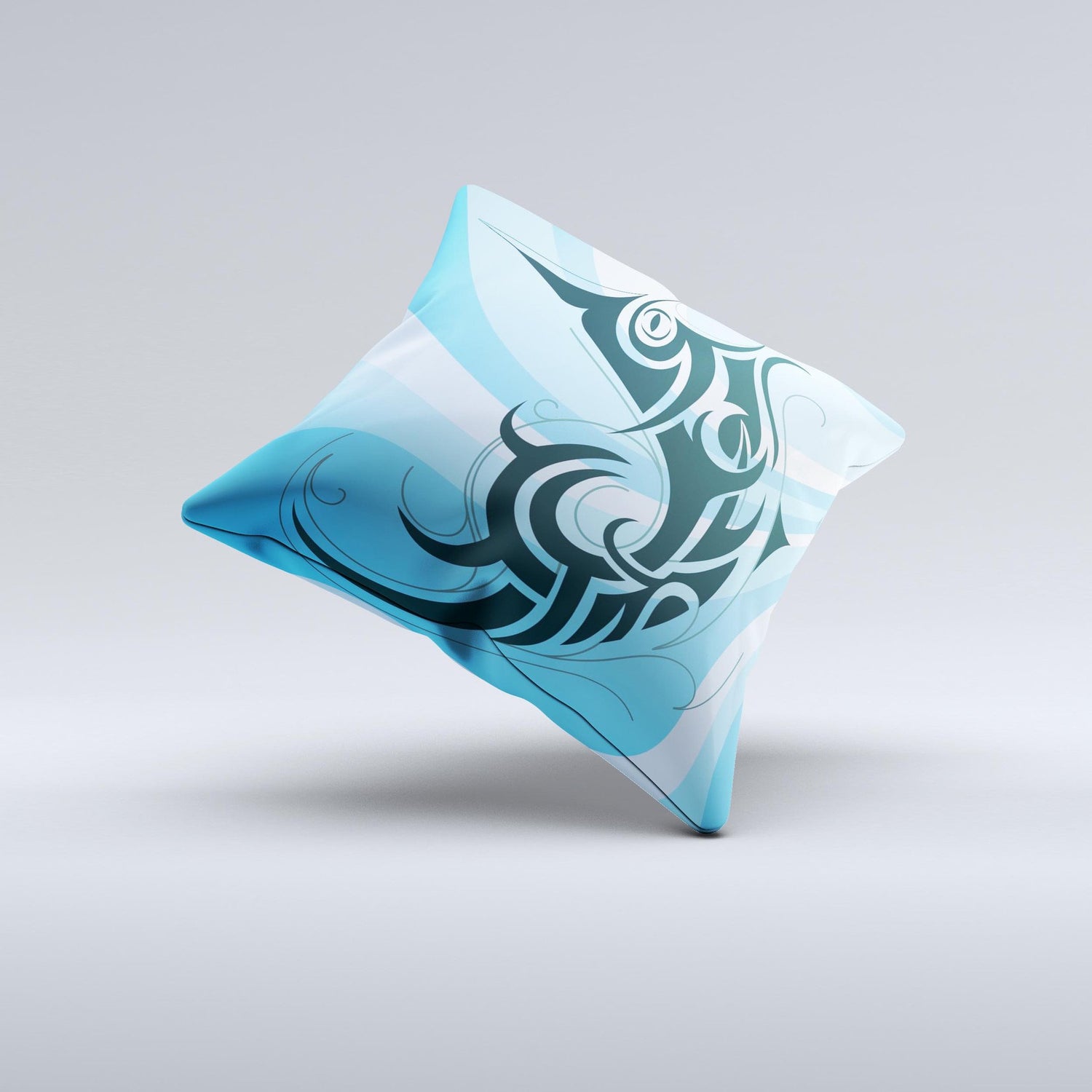Vector Blue Abstract Fish Ink-Fuzed Decorative Throw Pillow
