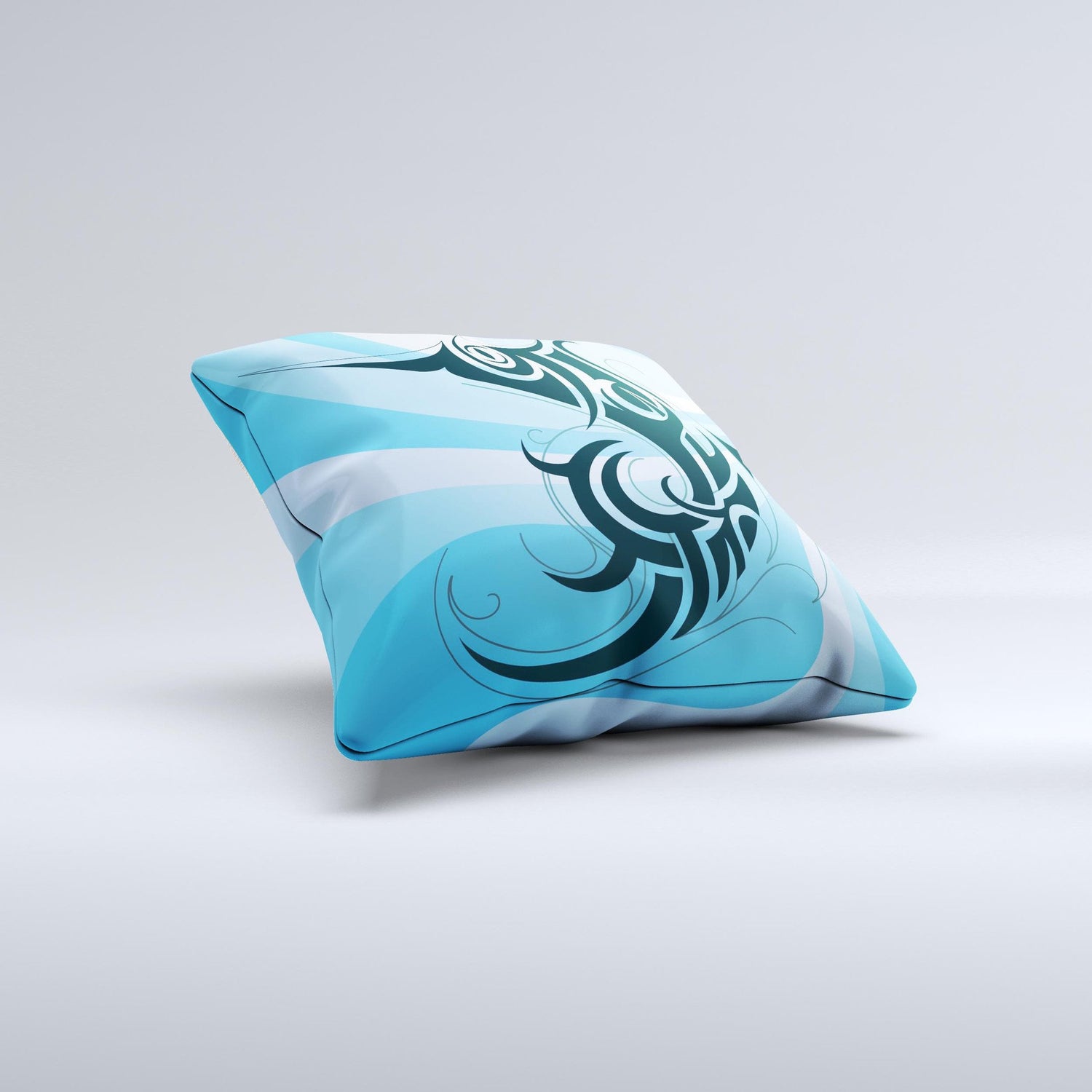 Vector Blue Abstract Fish Ink-Fuzed Decorative Throw Pillow