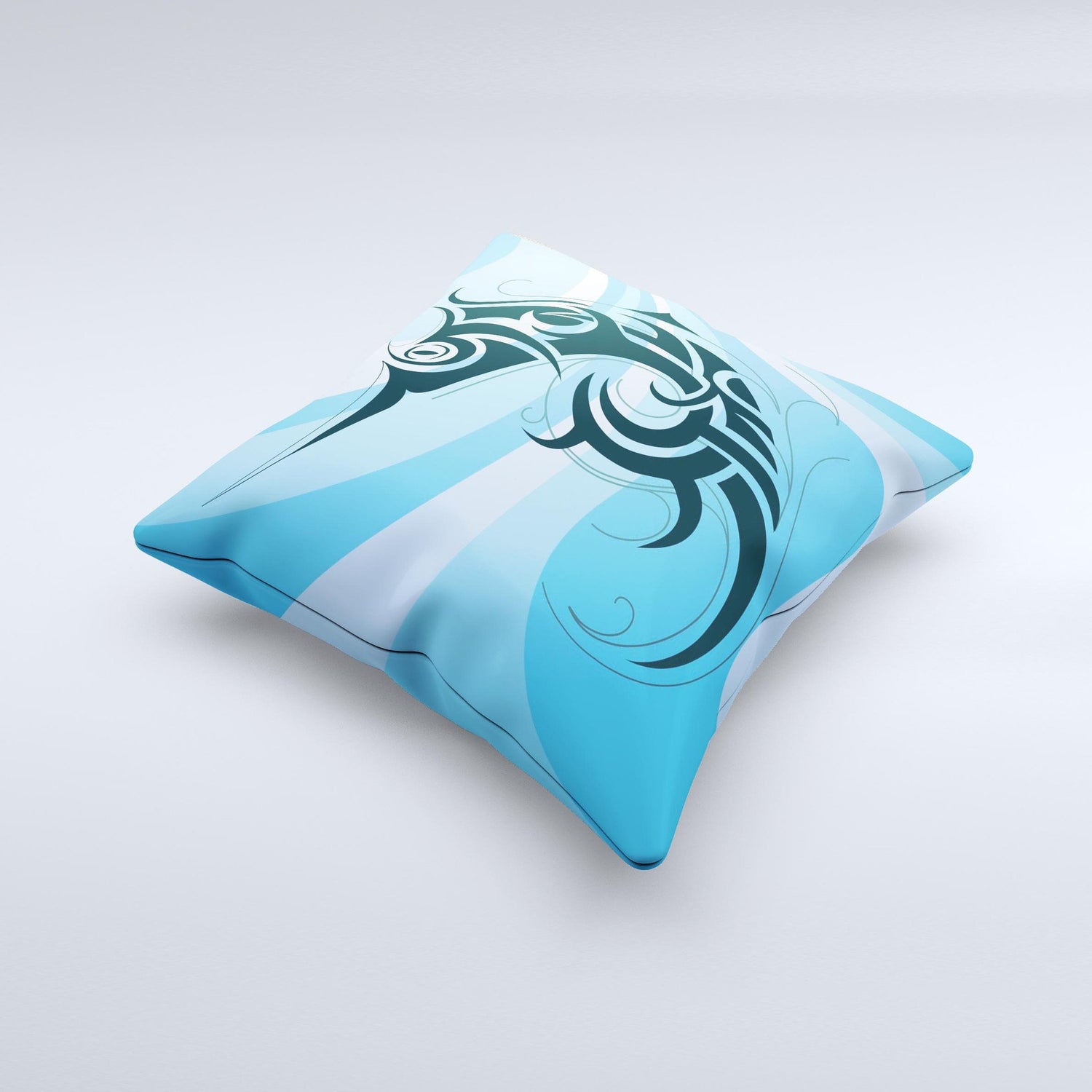 Vector Blue Abstract Fish Ink-Fuzed Decorative Throw Pillow