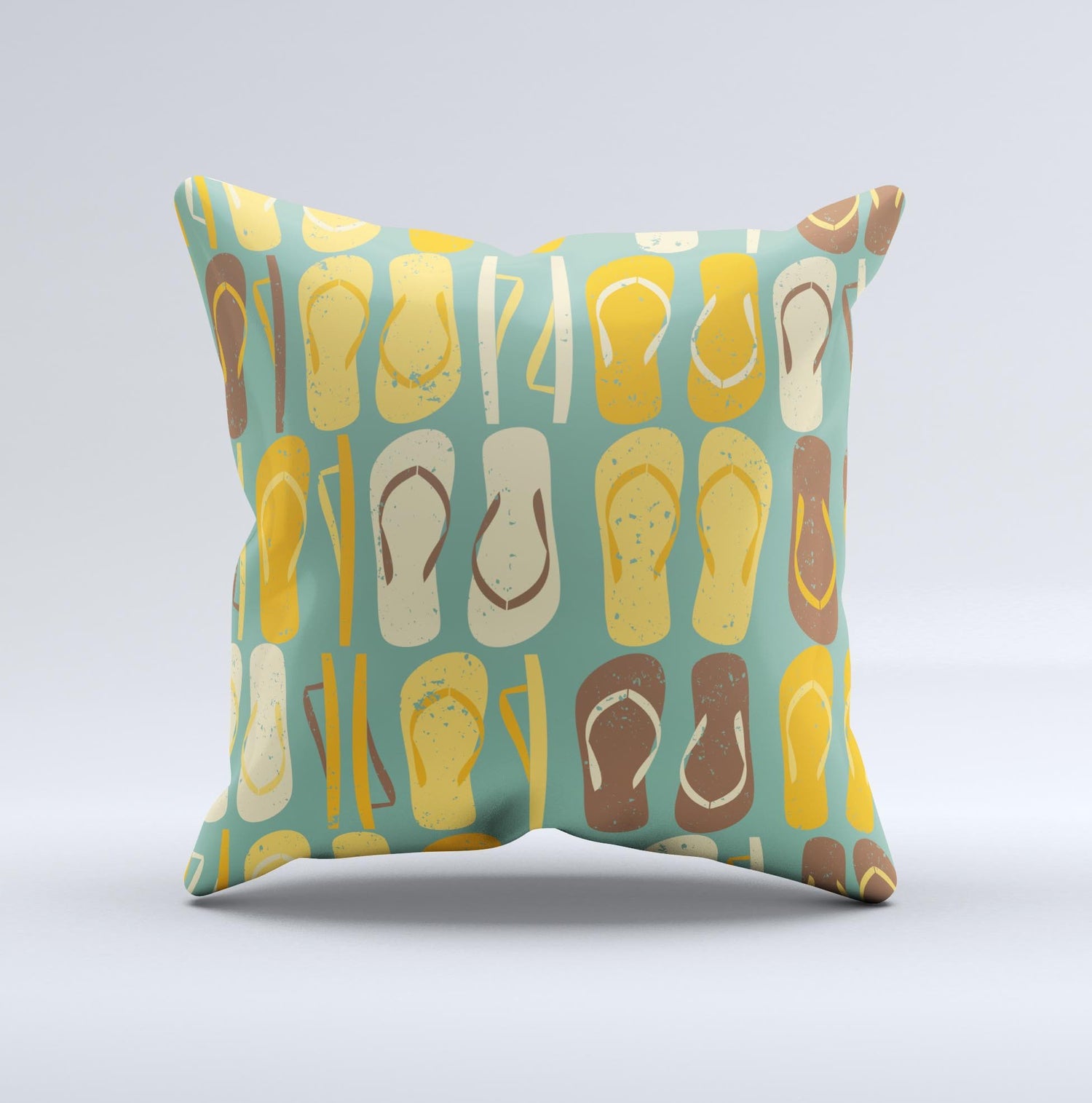 Vinatge Blue & Yellow Flip-Flops Ink-Fuzed Decorative Throw Pillow
