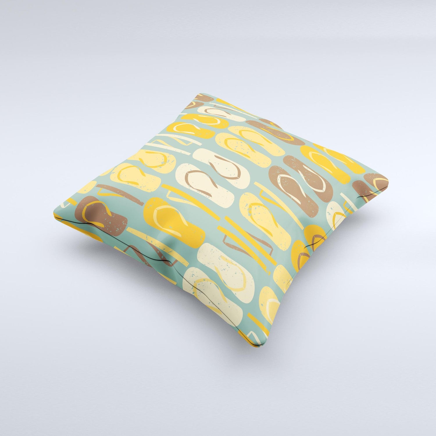 Vinatge Blue & Yellow Flip-Flops Ink-Fuzed Decorative Throw Pillow