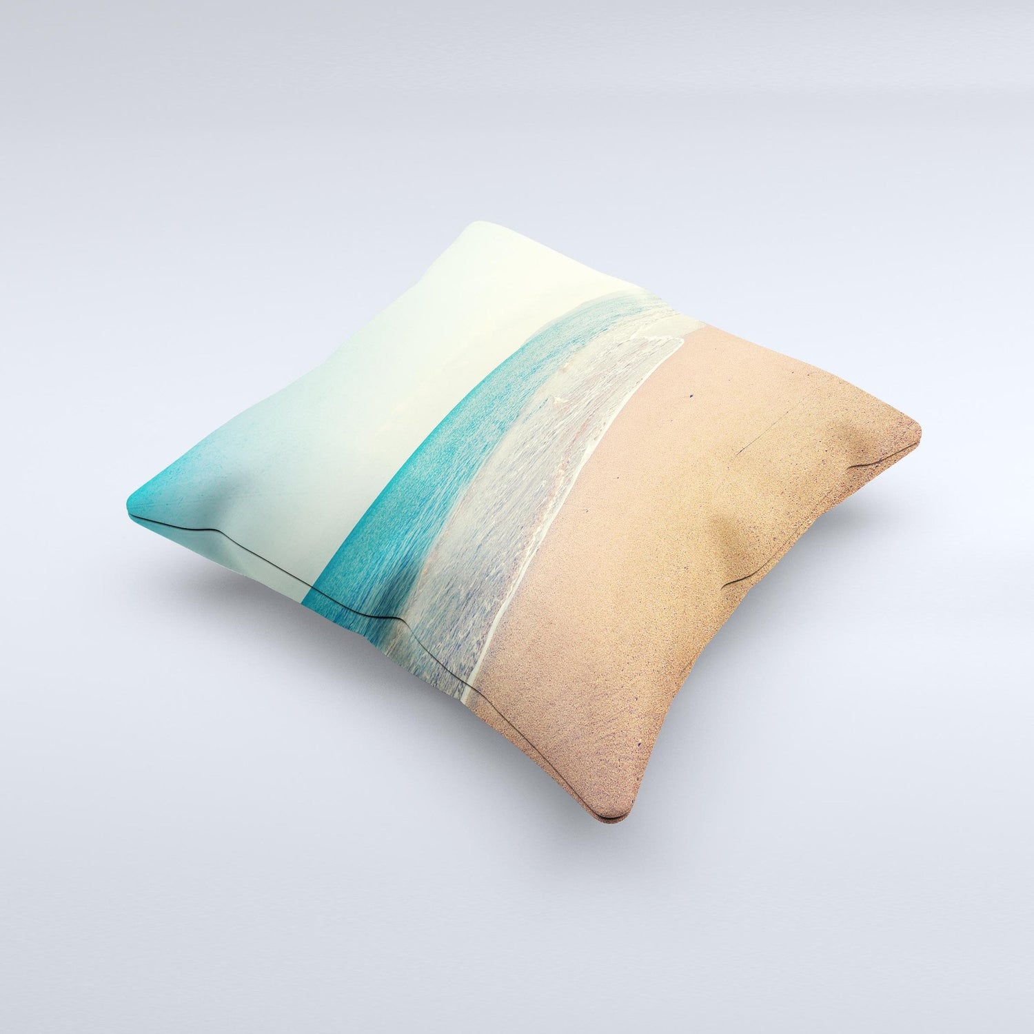 Vintage Beach Scene Ink-Fuzed Decorative Throw Pillow