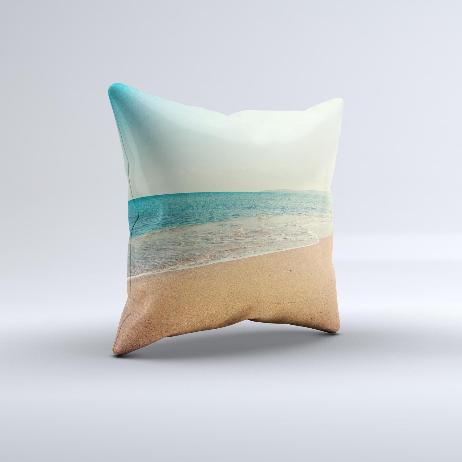 Vintage Beach Scene Ink-Fuzed Decorative Throw Pillow