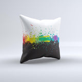 Rainbow Paint Spatter ink-Fuzed Decorative Throw Pillow