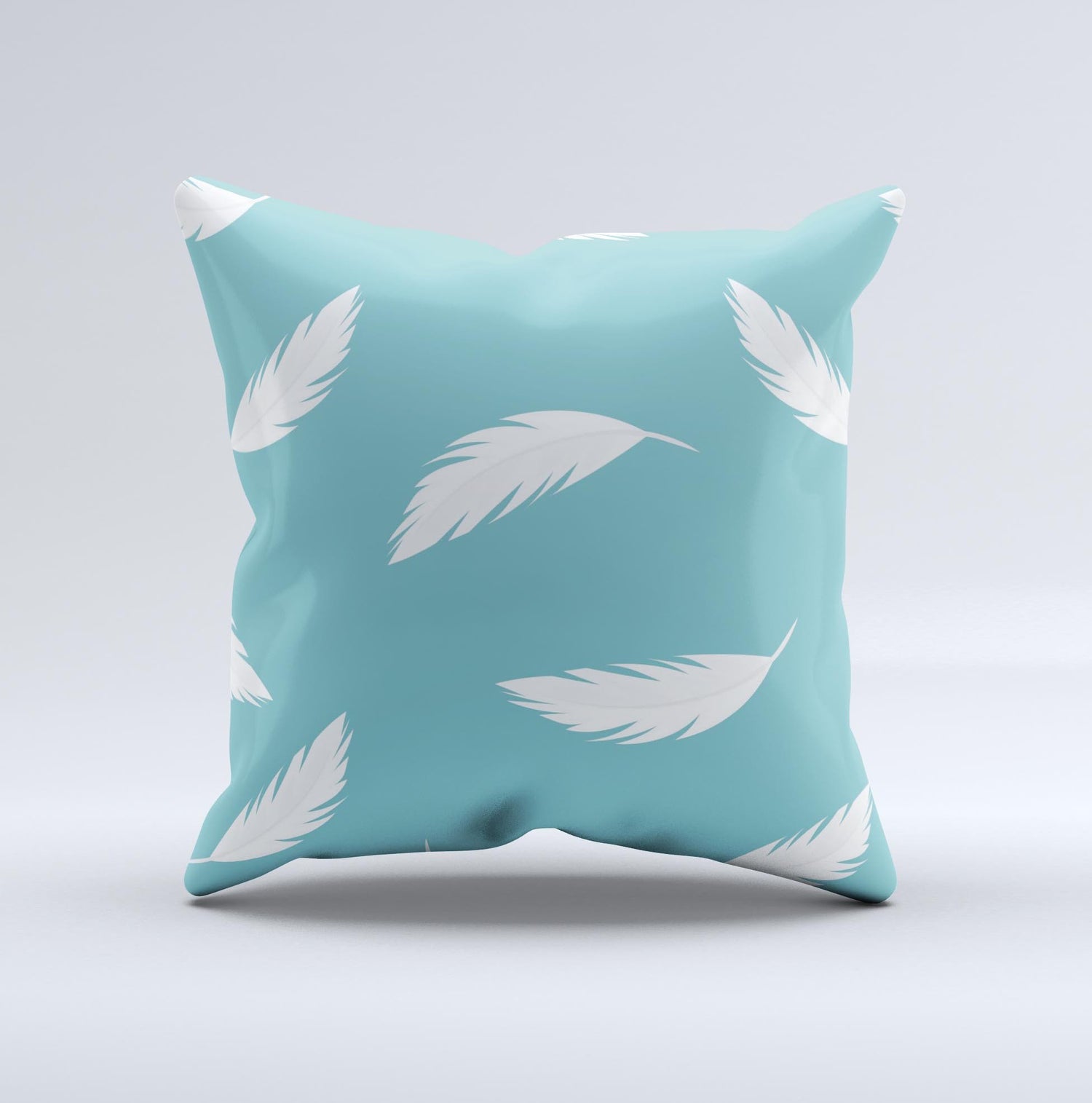 Simple White Feathered Blue ink-Fuzed Decorative Throw Pillow