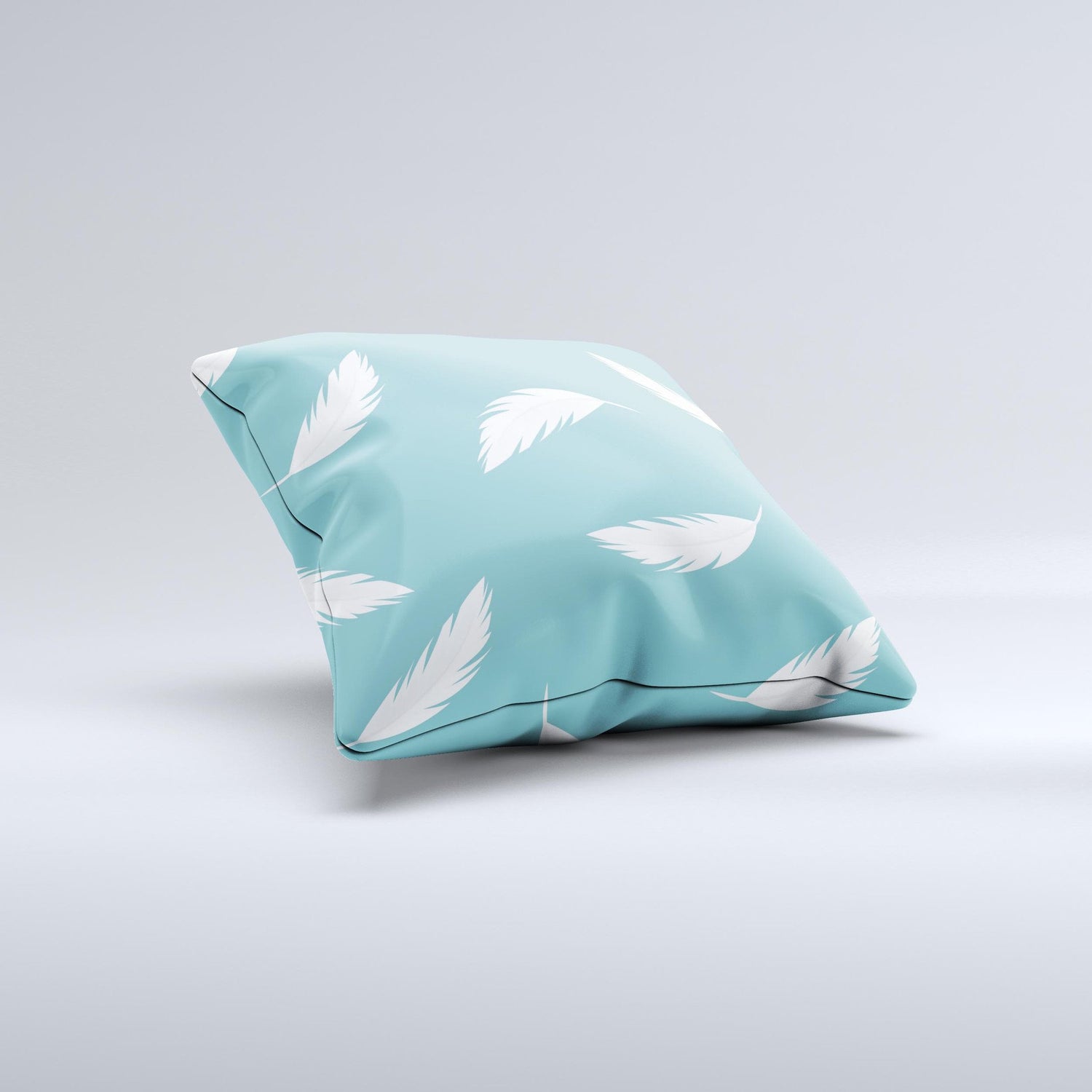 Simple White Feathered Blue ink-Fuzed Decorative Throw Pillow