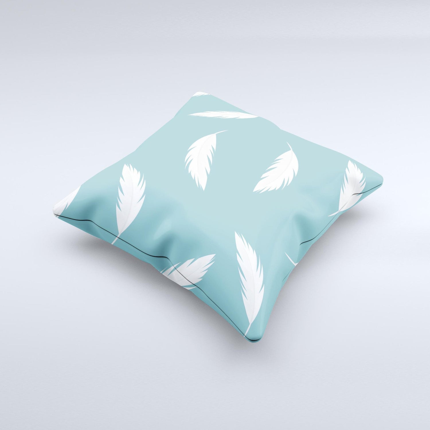 Simple White Feathered Blue ink-Fuzed Decorative Throw Pillow