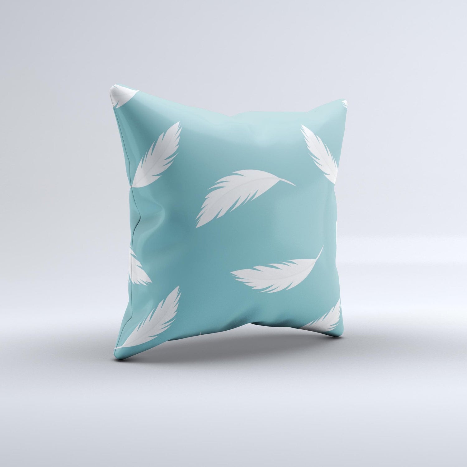 Simple White Feathered Blue ink-Fuzed Decorative Throw Pillow