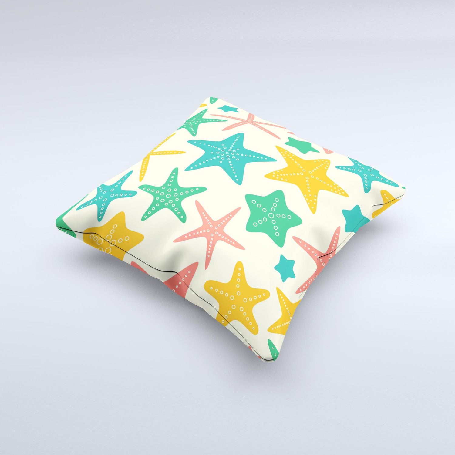 Tan And Colorful Vector StarFish ink-Fuzed Decorative Throw Pillow