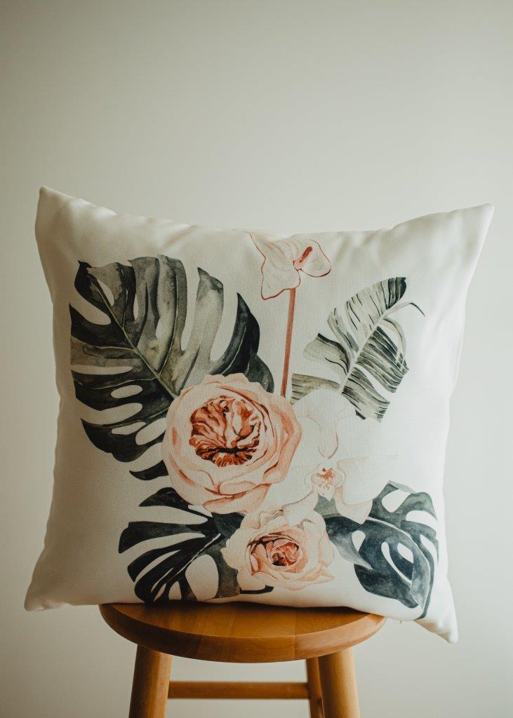 Greenery with Pink Florals | Modern Home Decor | Mud-Cloth Pillow |