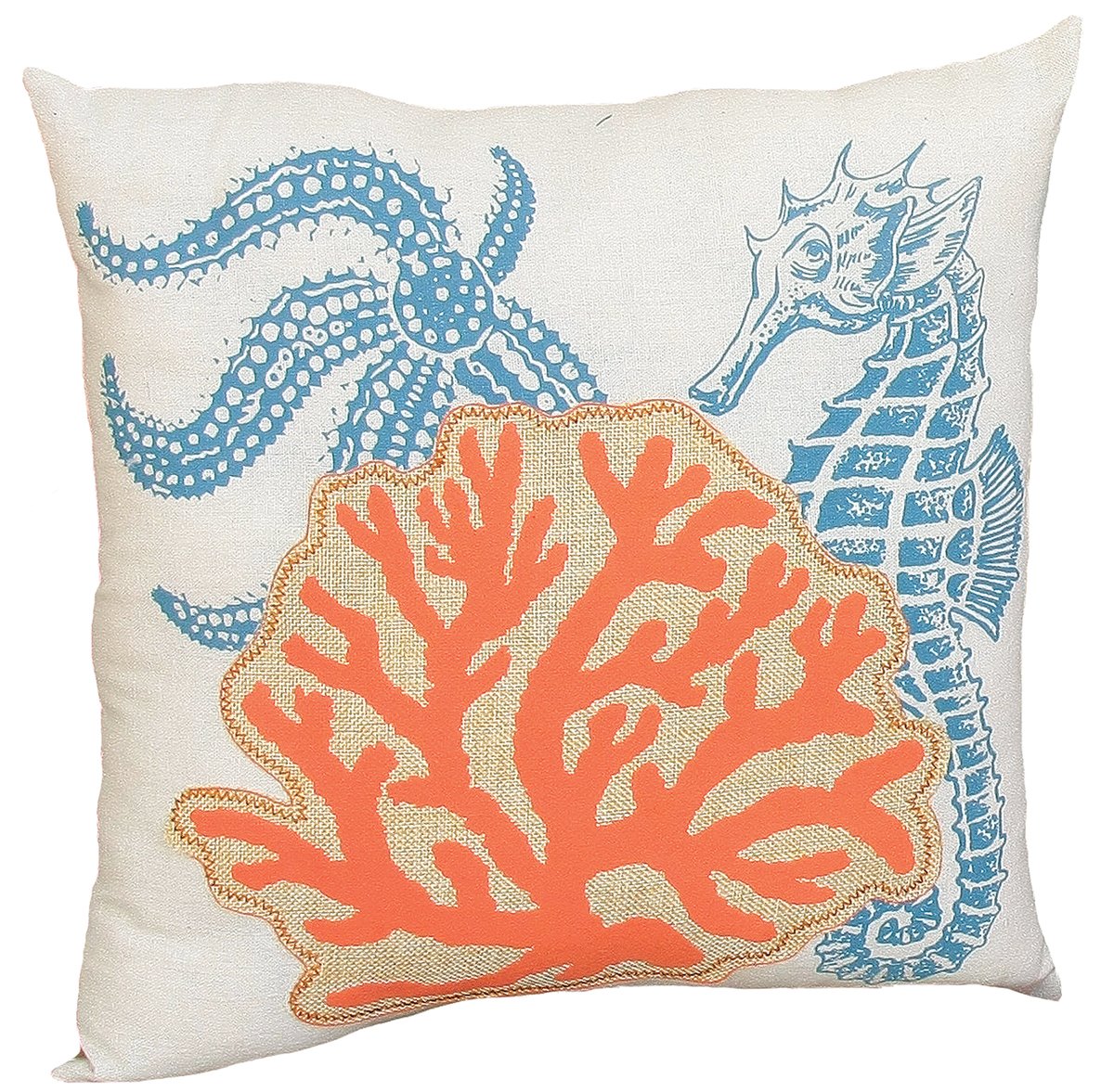 XD15136 Applique Sea life Coastal Pillow 18"x18"