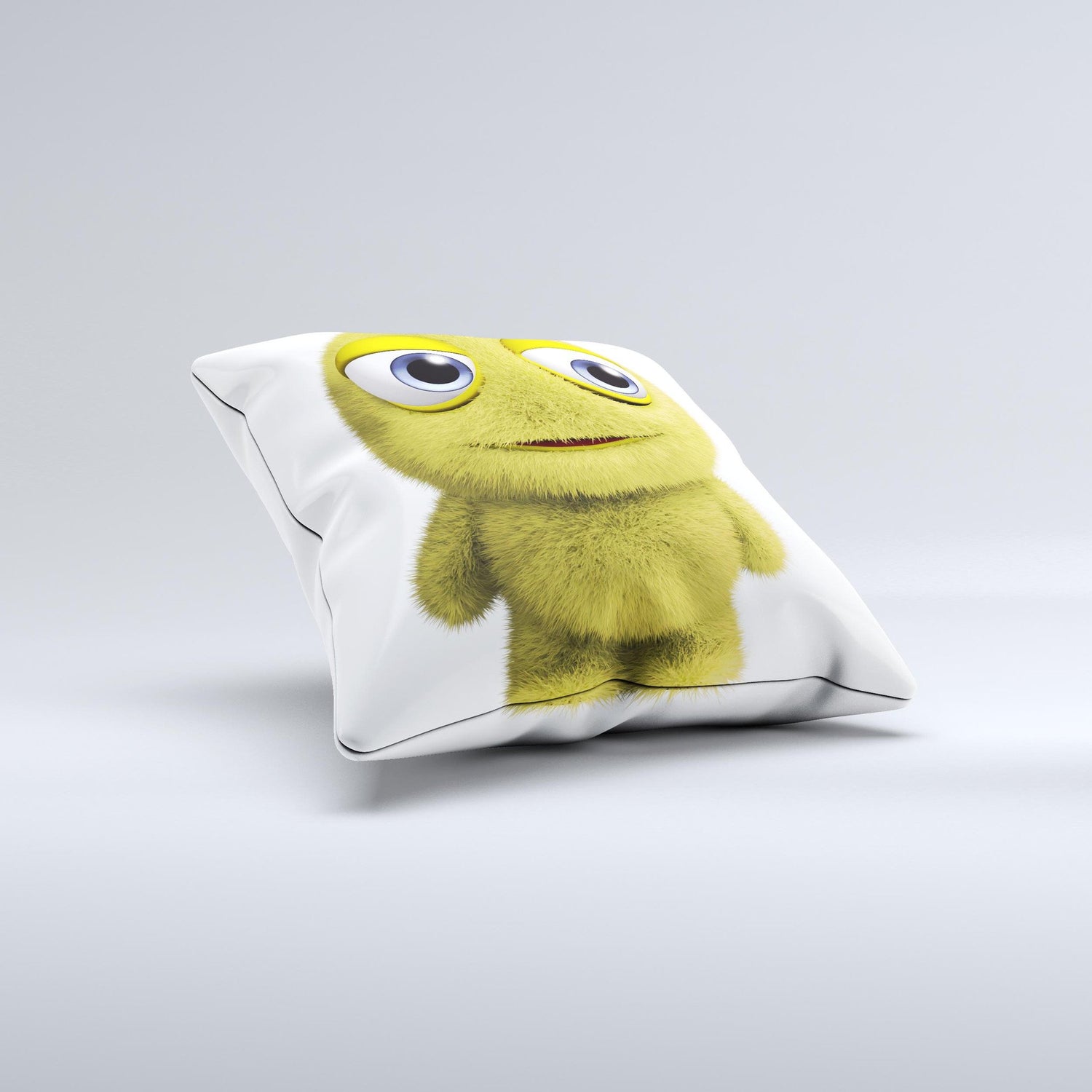 Yellow Fuzzy Wuzzy Creature ink-Fuzed Decorative Throw Pillow