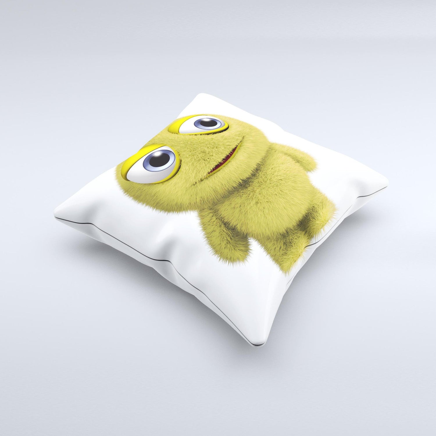 Yellow Fuzzy Wuzzy Creature ink-Fuzed Decorative Throw Pillow