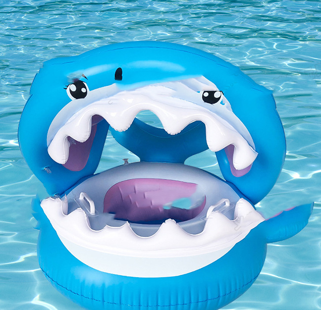 Inflatable Swimming Ring For Kids With Awning Shark Seat