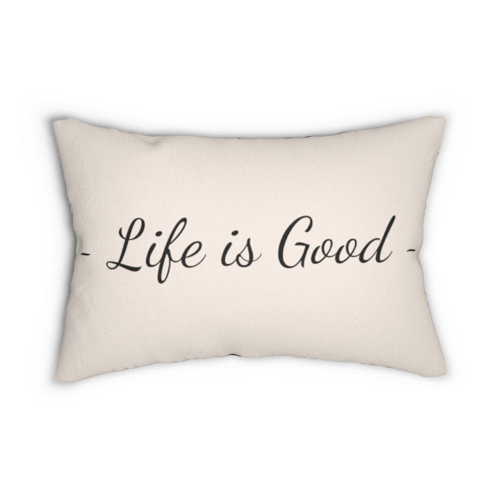Decorative Lumbar Throw Pillow, Life is Good Print - Beige Black