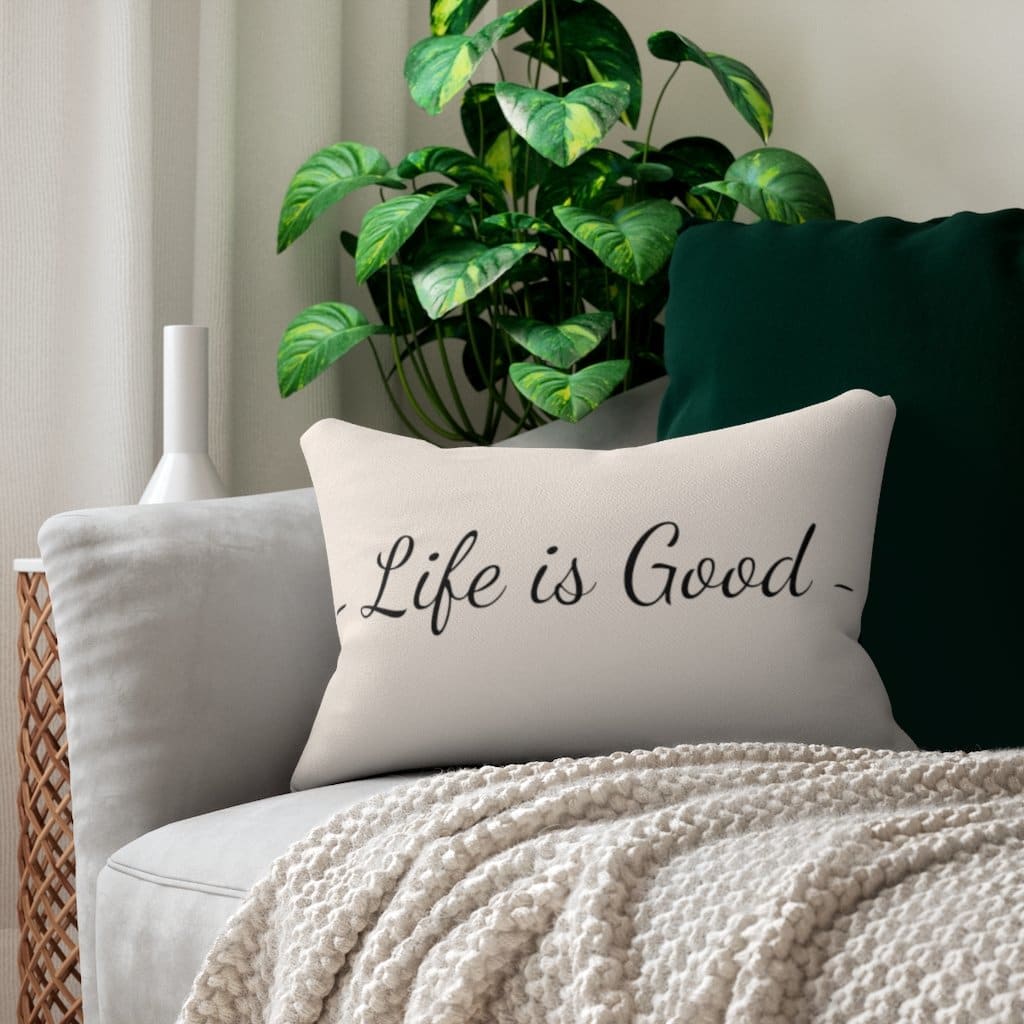 Decorative Lumbar Throw Pillow, Life is Good Print - Beige Black