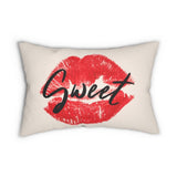 Decorative Lumbar Throw Pillow, Sweet Lips Kiss - Beige Black